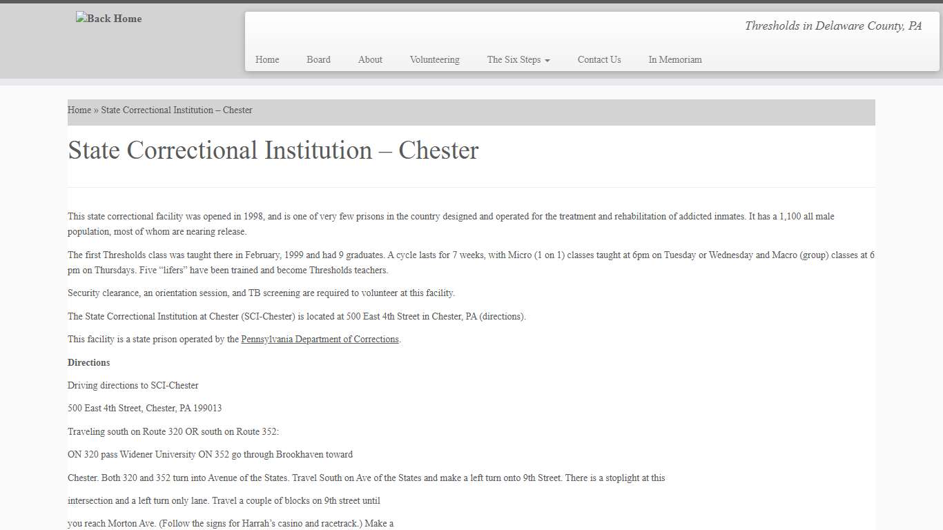 State Correctional Institution – Chester – Thresholds